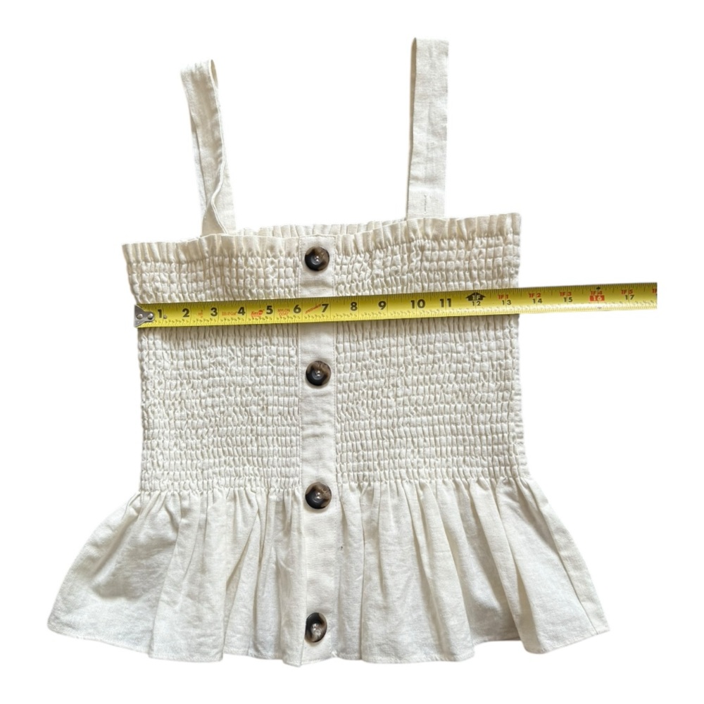 Socialite Cream Linen Peplum Button-Down Smocked Sleeveless Tank Top Size Medium - Picture 7 of 14